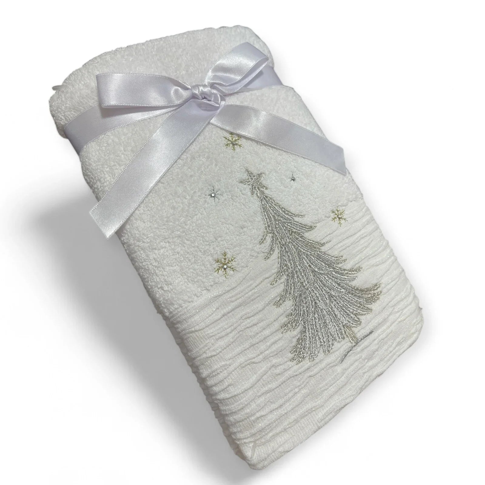 Glitz+Glimmer Christmas Hand Towels Silver/Gold Rhinestones Embroidered Turkish - Trendiez U ♥