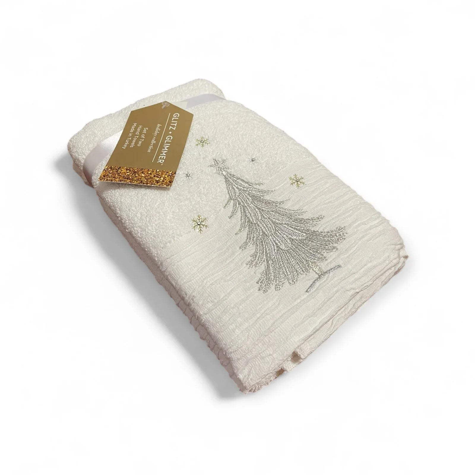 Glitz+Glimmer Christmas Hand Towels Silver/Gold Rhinestones Embroidered Turkish - Trendiez U ♥