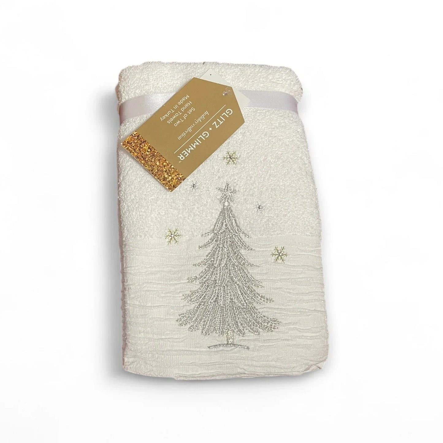 Glitz+Glimmer Christmas Hand Towels Silver/Gold Rhinestones Embroidered Turkish - Trendiez U ♥