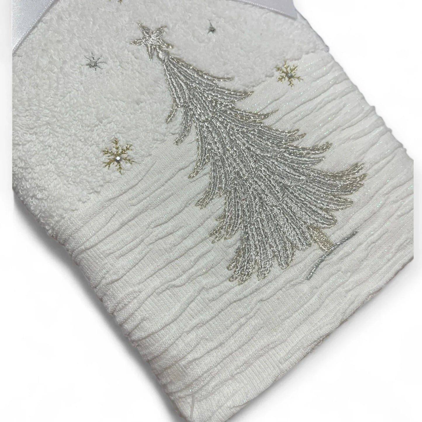 Glitz+Glimmer Christmas Hand Towels Silver/Gold Rhinestones Embroidered Turkish - Trendiez U ♥