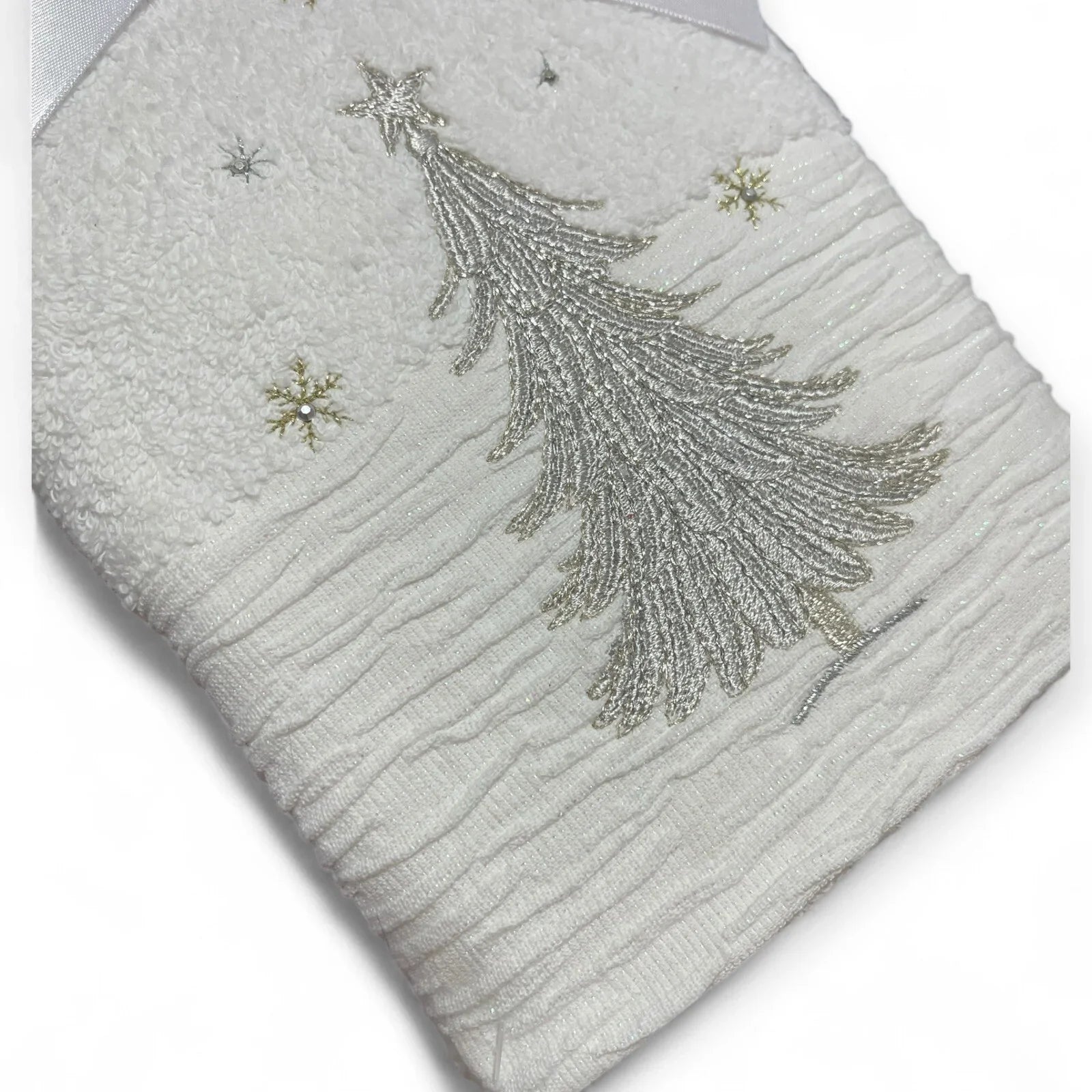 Glitz+Glimmer Christmas Hand Towels Silver/Gold Rhinestones Embroidered Turkish - Trendiez U ♥