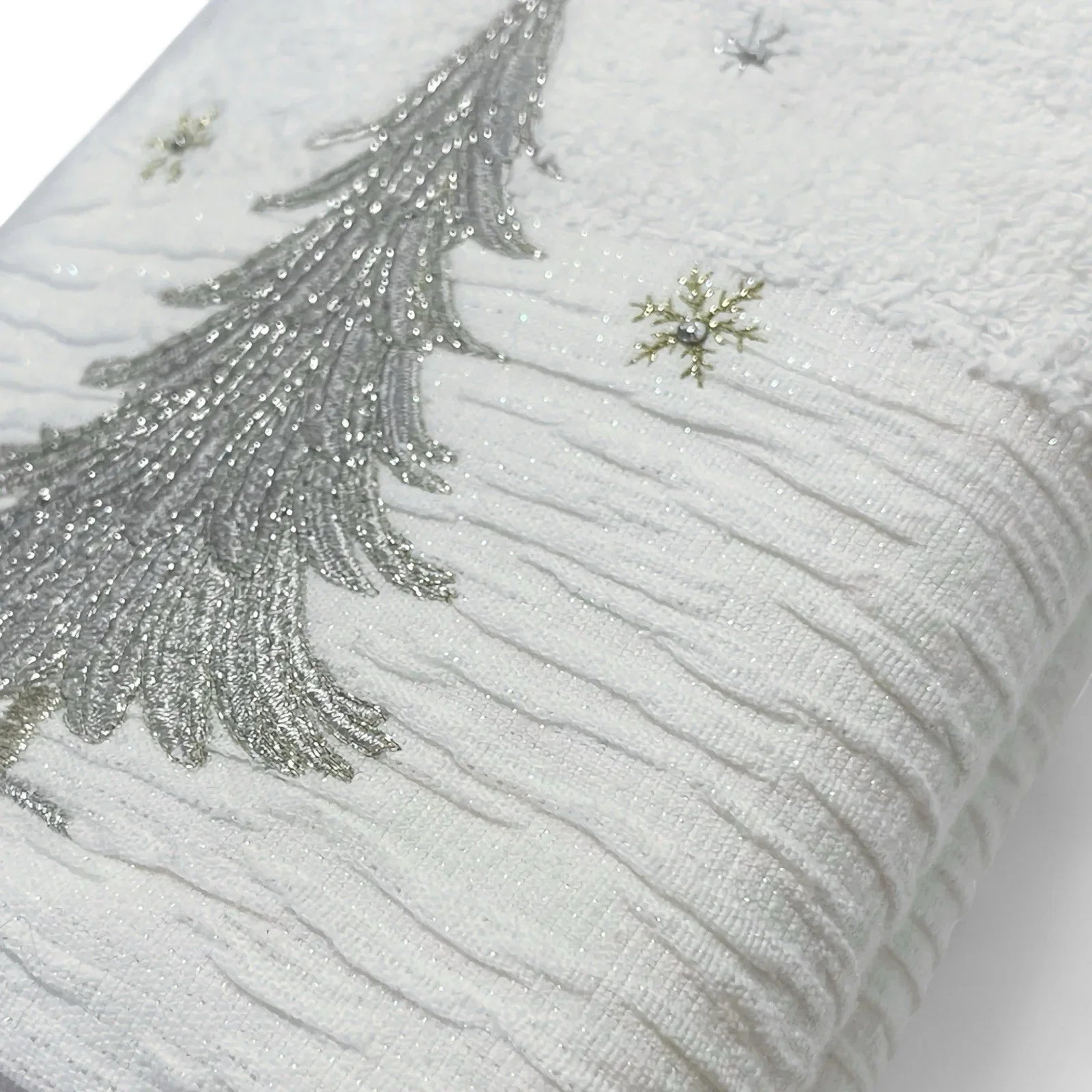 Glitz+Glimmer Christmas Hand Towels Silver/Gold Rhinestones Embroidered Turkish - Trendiez U ♥