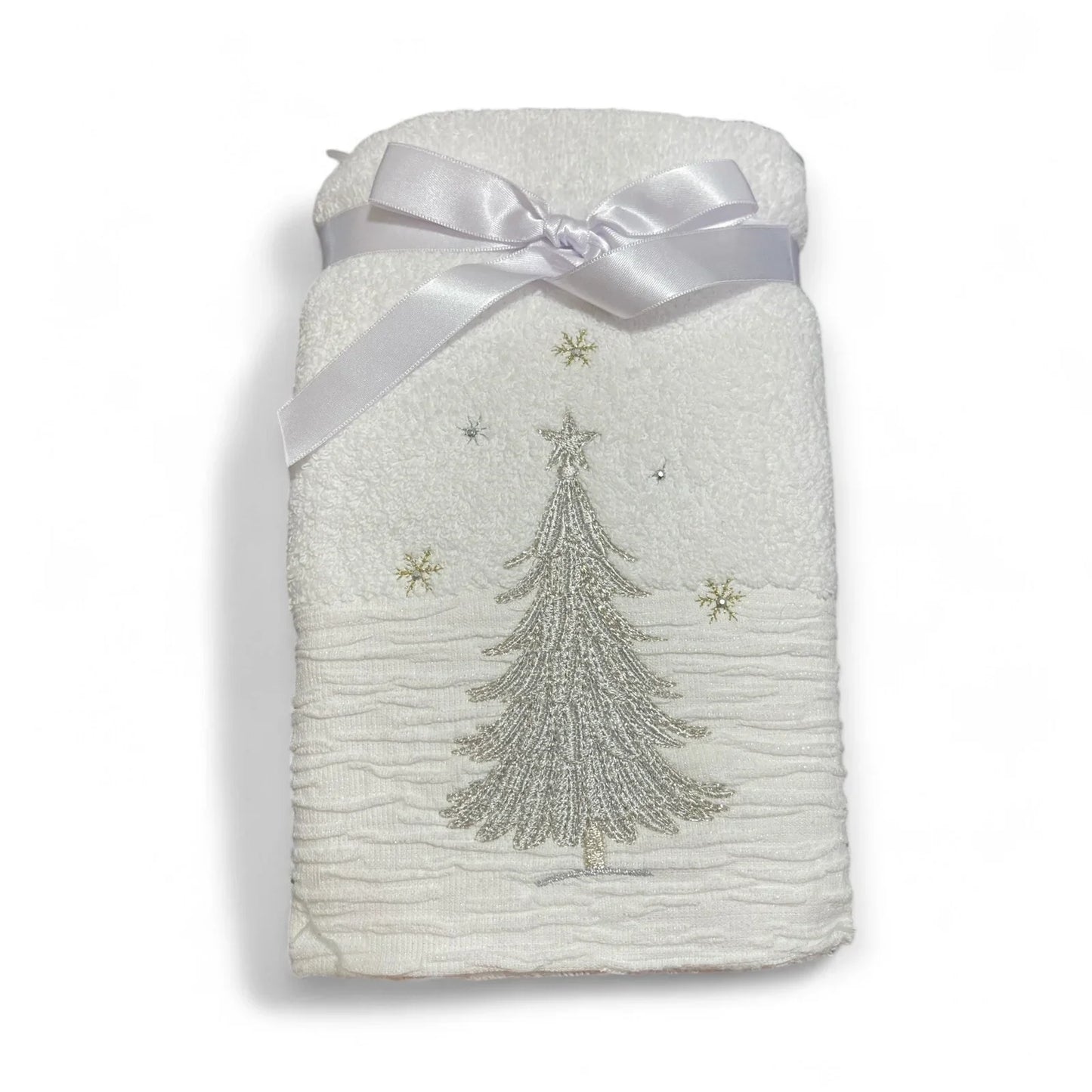 Glitz+Glimmer Christmas Hand Towels Silver/Gold Rhinestones Embroidered Turkish - Trendiez U ♥
