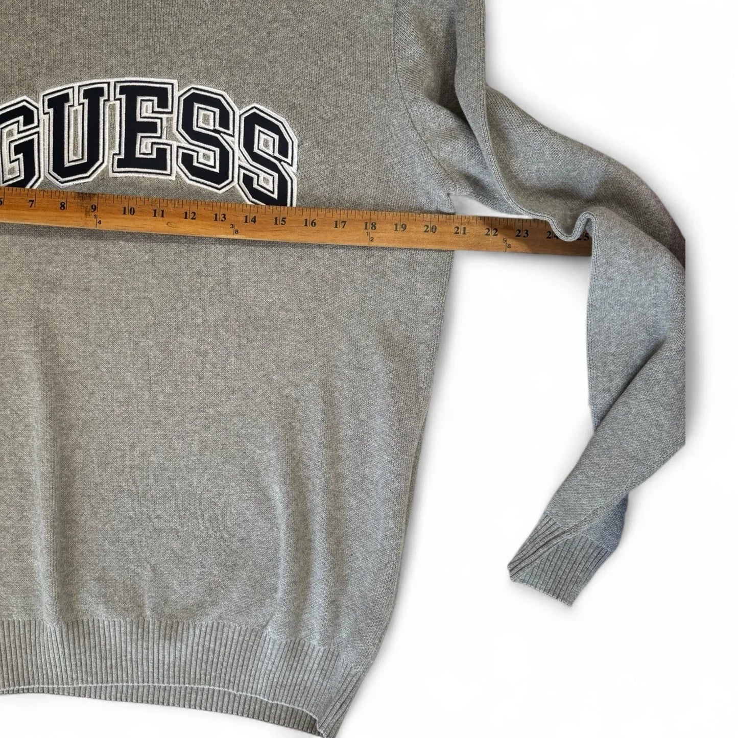 Guess Men’s Cotton Sweater – Gray with Navy Logo, Medium - Trendiez U ♥