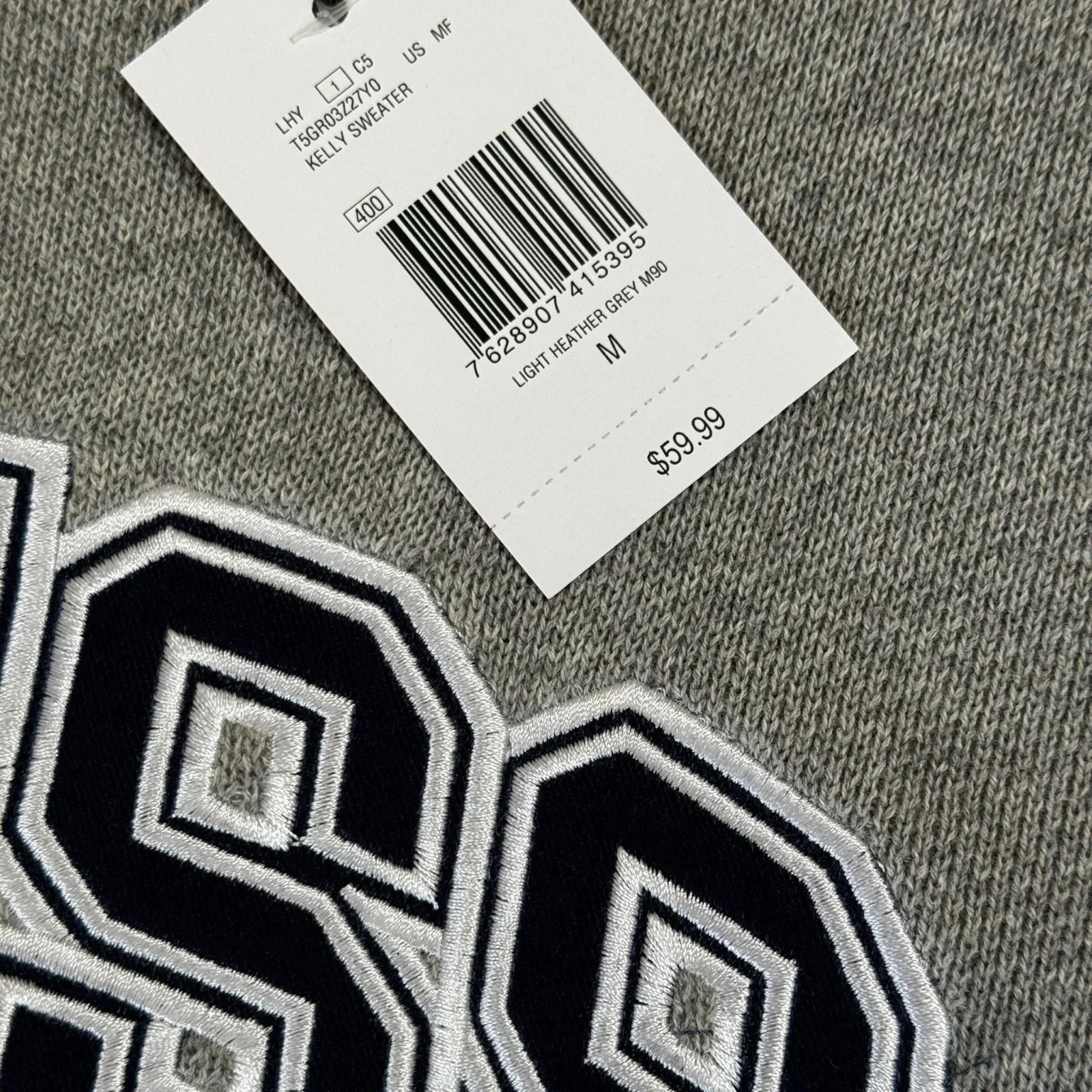 Guess Men’s Cotton Sweater – Gray with Navy Logo, Medium - Trendiez U ♥