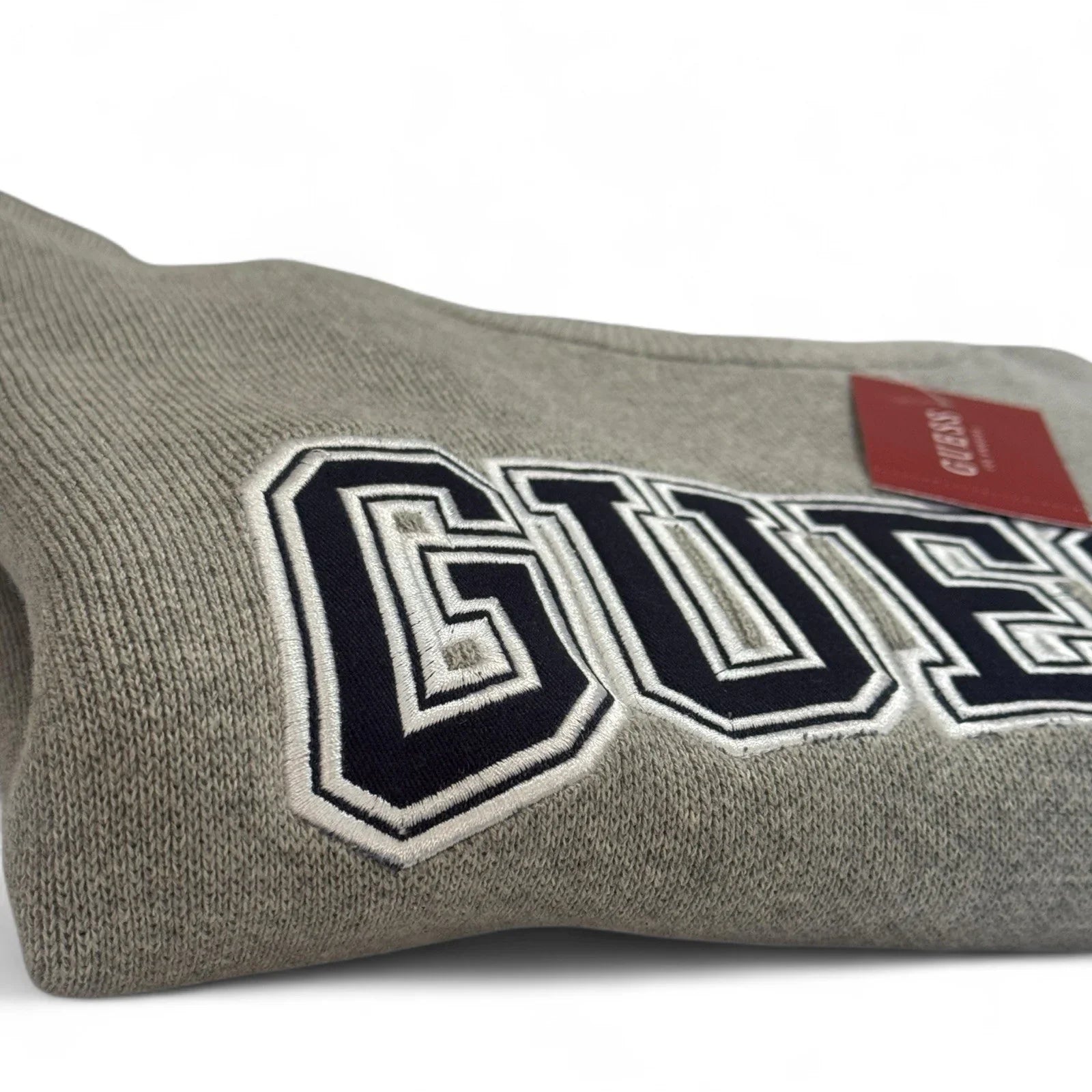 Guess Men’s Cotton Sweater – Gray with Navy Logo, Medium - Trendiez U ♥