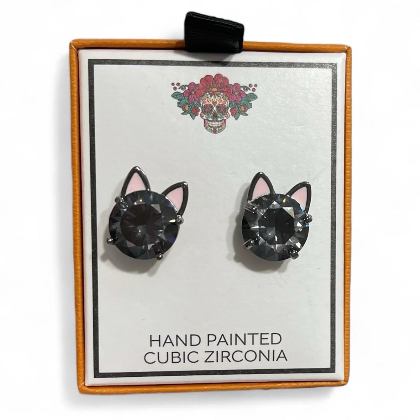 Halloween Kitty Cat Stud Earrings Rhinestone Sparkly Hand Painted ππ¦ - Trendiez U β₯