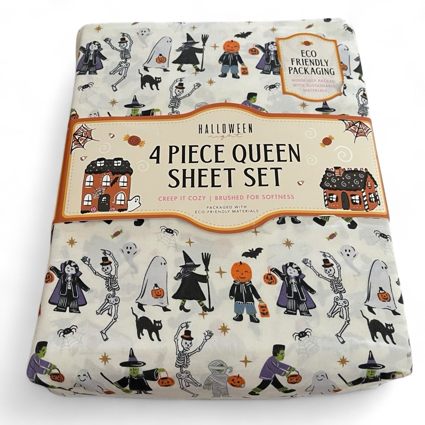 Halloween Queen Sheet Set – 4 Piece Ghost Witch Vampire Skeleton Bedding - Trendiez U ♥