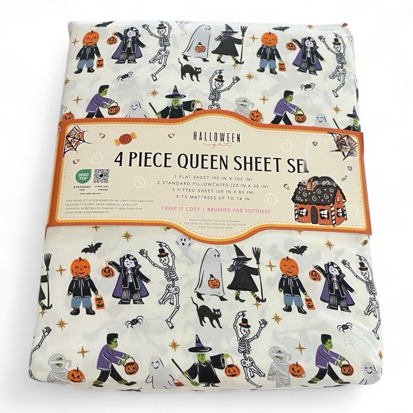 Halloween Queen Sheet Set – 4 Piece Ghost Witch Vampire Skeleton Bedding - Trendiez U ♥