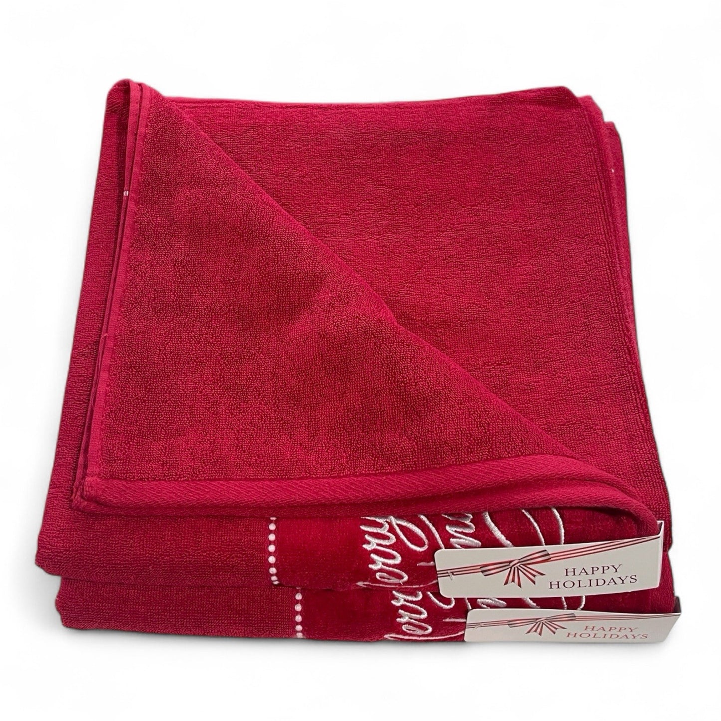Happy Holidays Christmas 3pc Bath Towel Set Embroidered Cotton Vintage-Inspired - Trendiez U ♥