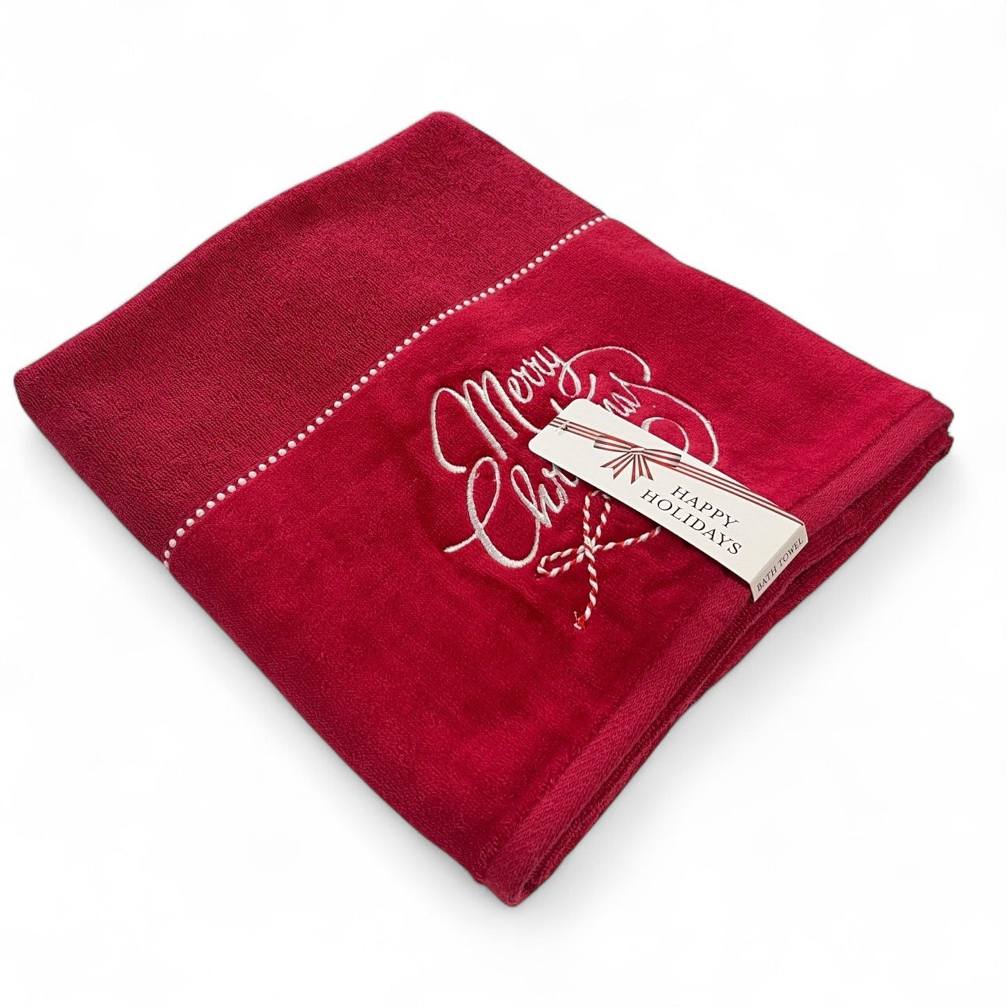 Happy Holidays Christmas 3pc Bath Towel Set Embroidered Cotton Vintage-Inspired - Trendiez U ♥