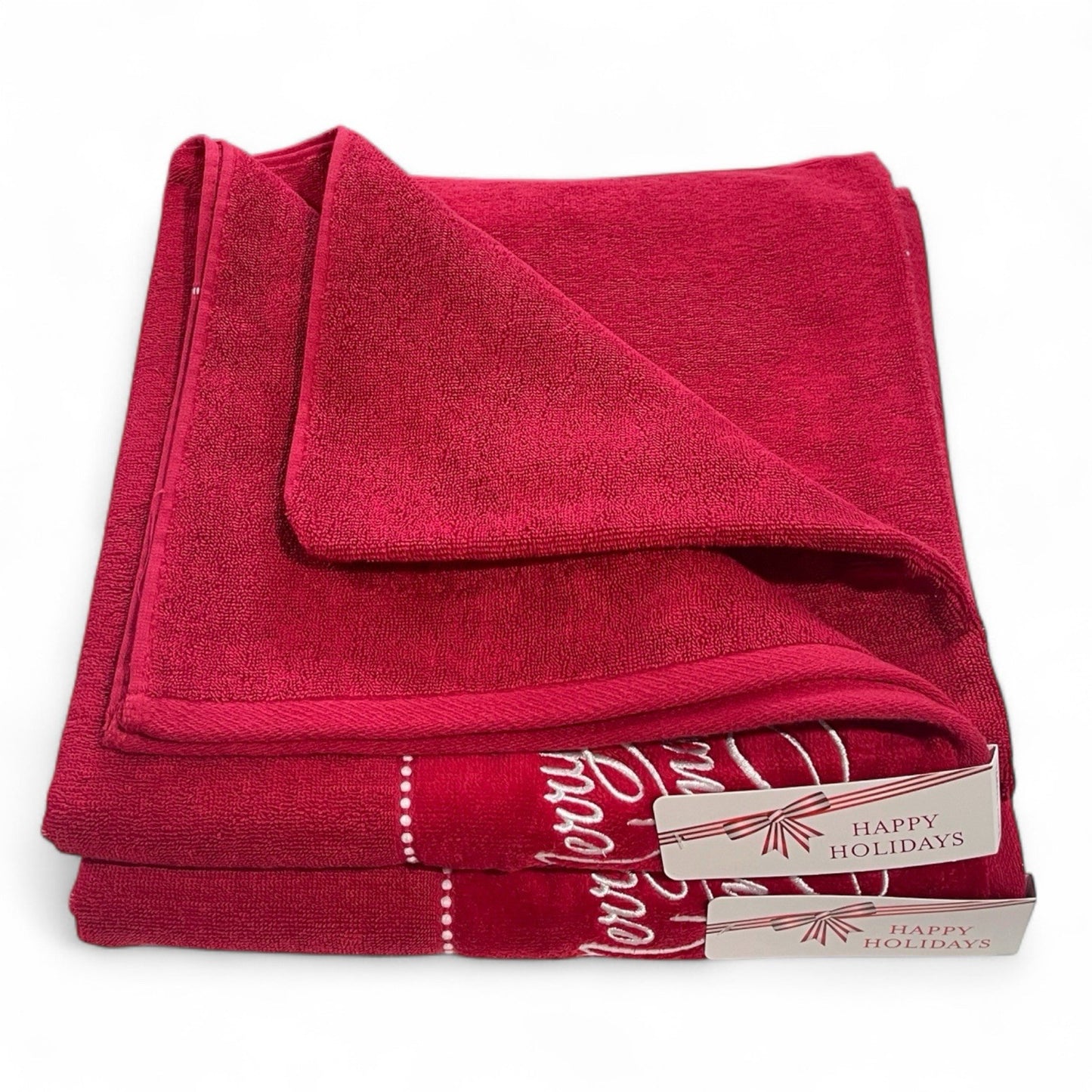Happy Holidays Christmas 3pc Bath Towel Set Embroidered Cotton Vintage-Inspired - Trendiez U ♥