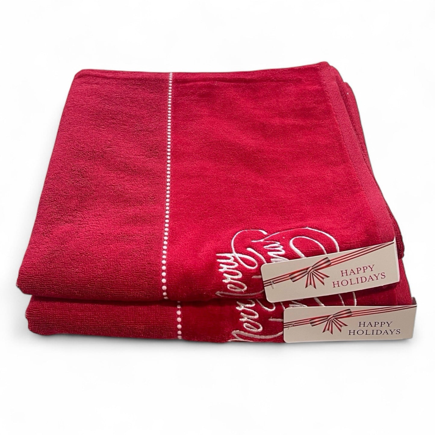 Happy Holidays Christmas 3pc Bath Towel Set Embroidered Cotton Vintage-Inspired - Trendiez U ♥