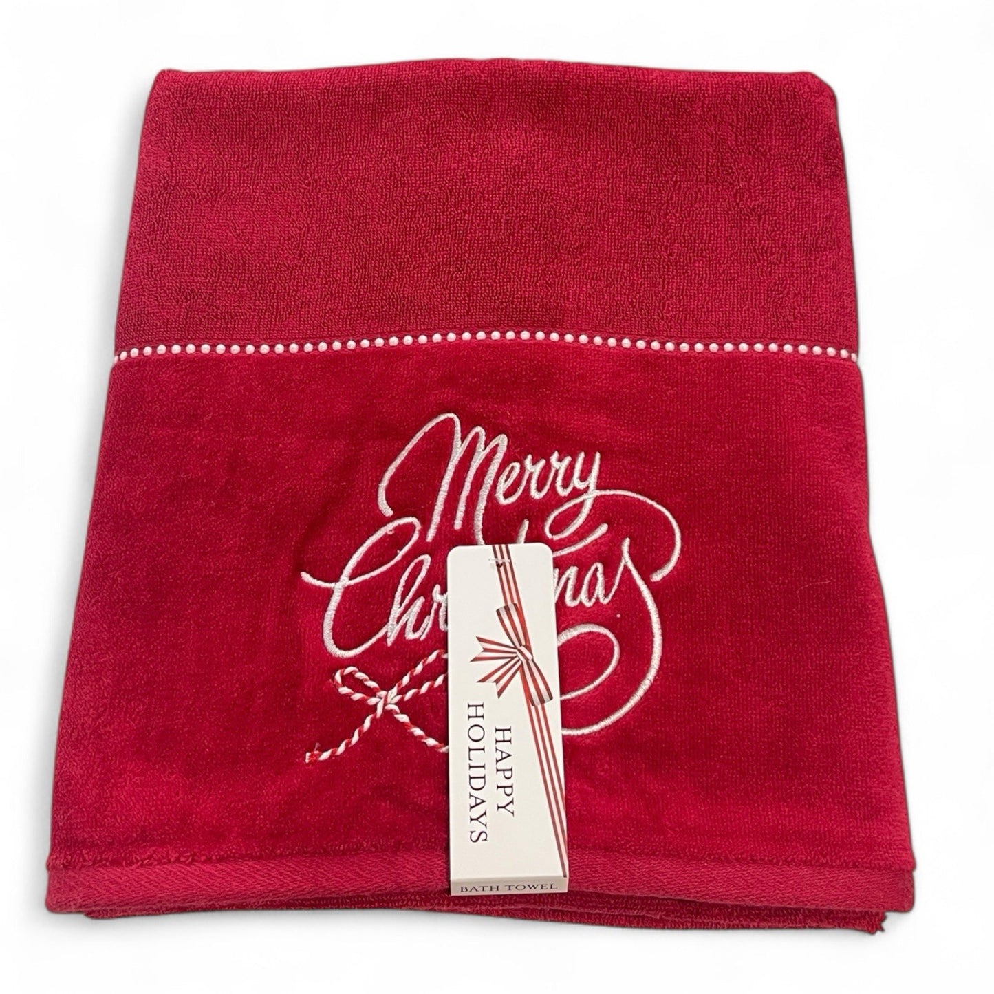 Happy Holidays Christmas 3pc Bath Towel Set Embroidered Cotton Vintage-Inspired - Trendiez U ♥