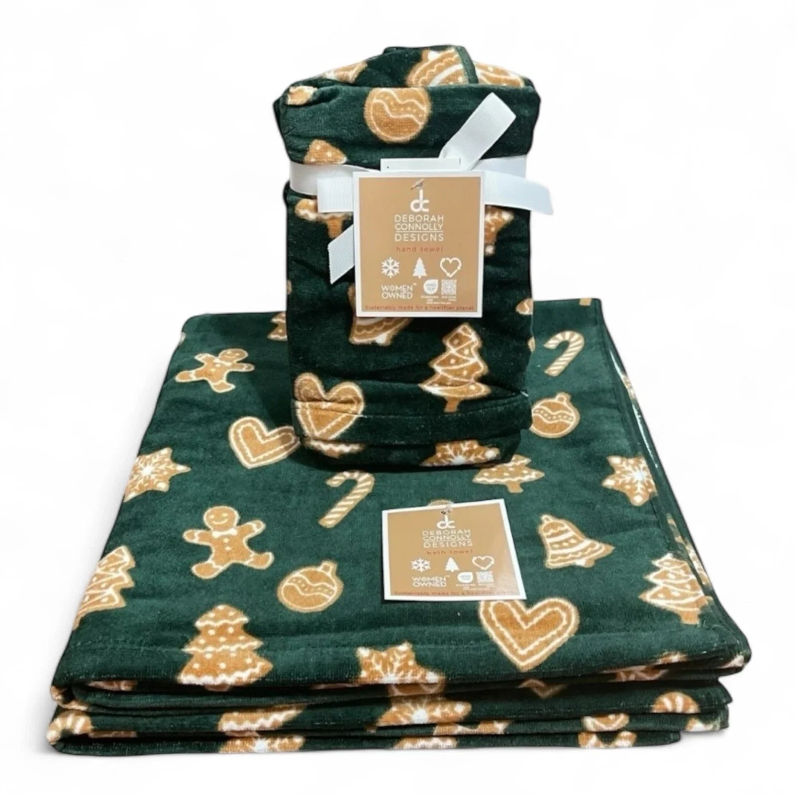 HFT Deborah Connolly Gingerbread Man Bath Towel Set 4PC Cotton Velour Christmas - Trendiez U ♥
