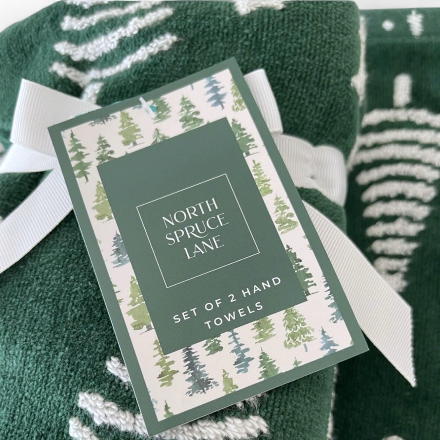 HTF Christmas Towel Set 4pc Green/White Embroidered North Spruce Lane Cotton - Trendiez U ♥