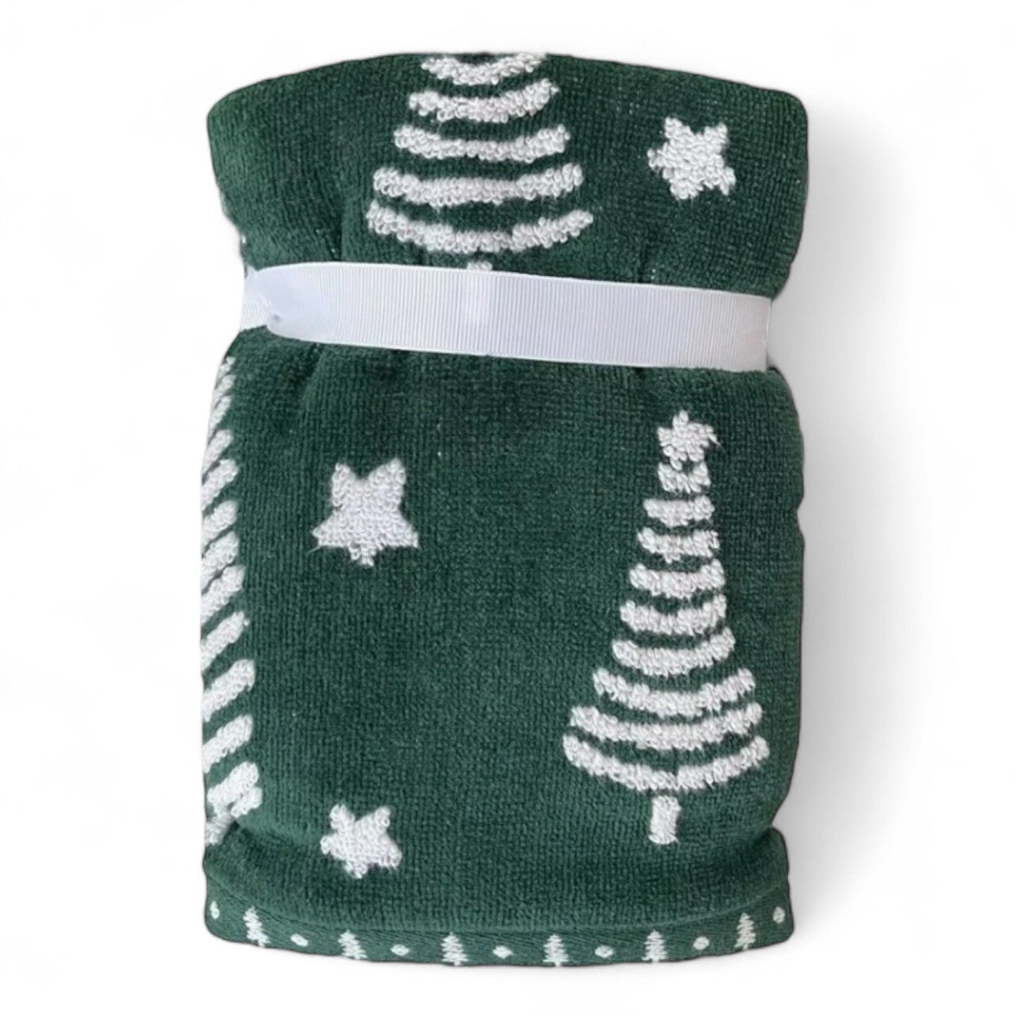 HTF Christmas Towel Set 4pc Green/White Embroidered North Spruce Lane Cotton - Trendiez U ♥
