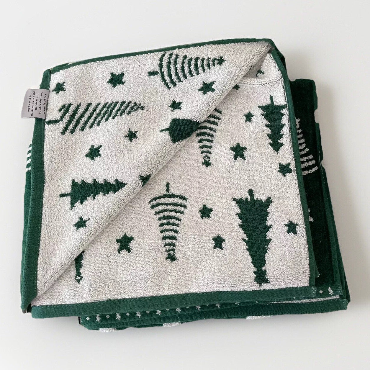HTF Christmas Towel Set 4pc Green/White Embroidered North Spruce Lane Cotton - Trendiez U ♥