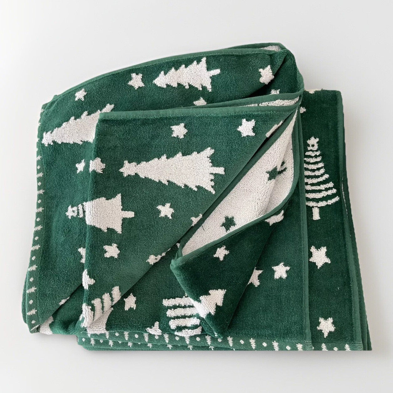HTF Christmas Towel Set 4pc Green/White Embroidered North Spruce Lane Cotton - Trendiez U ♥