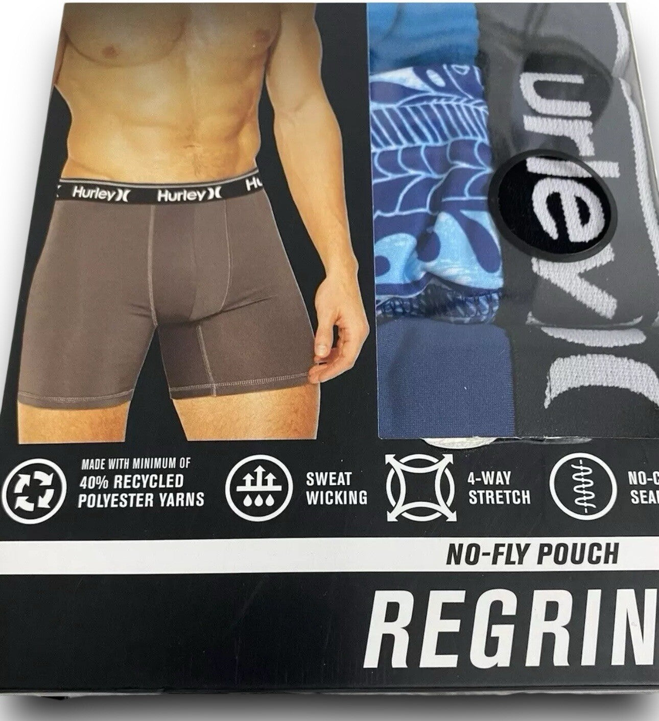 Hurley Men’s Boxer Briefs – 3-Pack Blue Regrind Stretch, Size XL - Trendiez U ♥