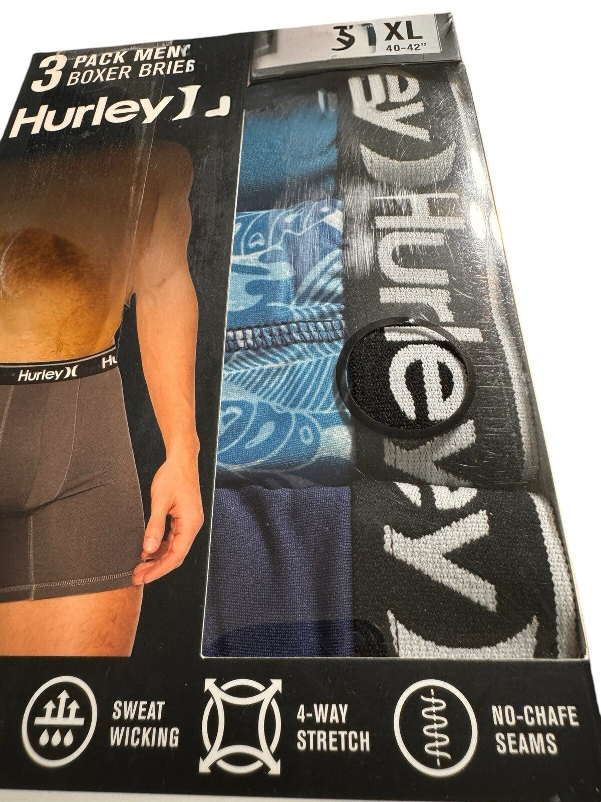Hurley Men’s Boxer Briefs – 3-Pack Blue Regrind Stretch, Size XL - Trendiez U ♥