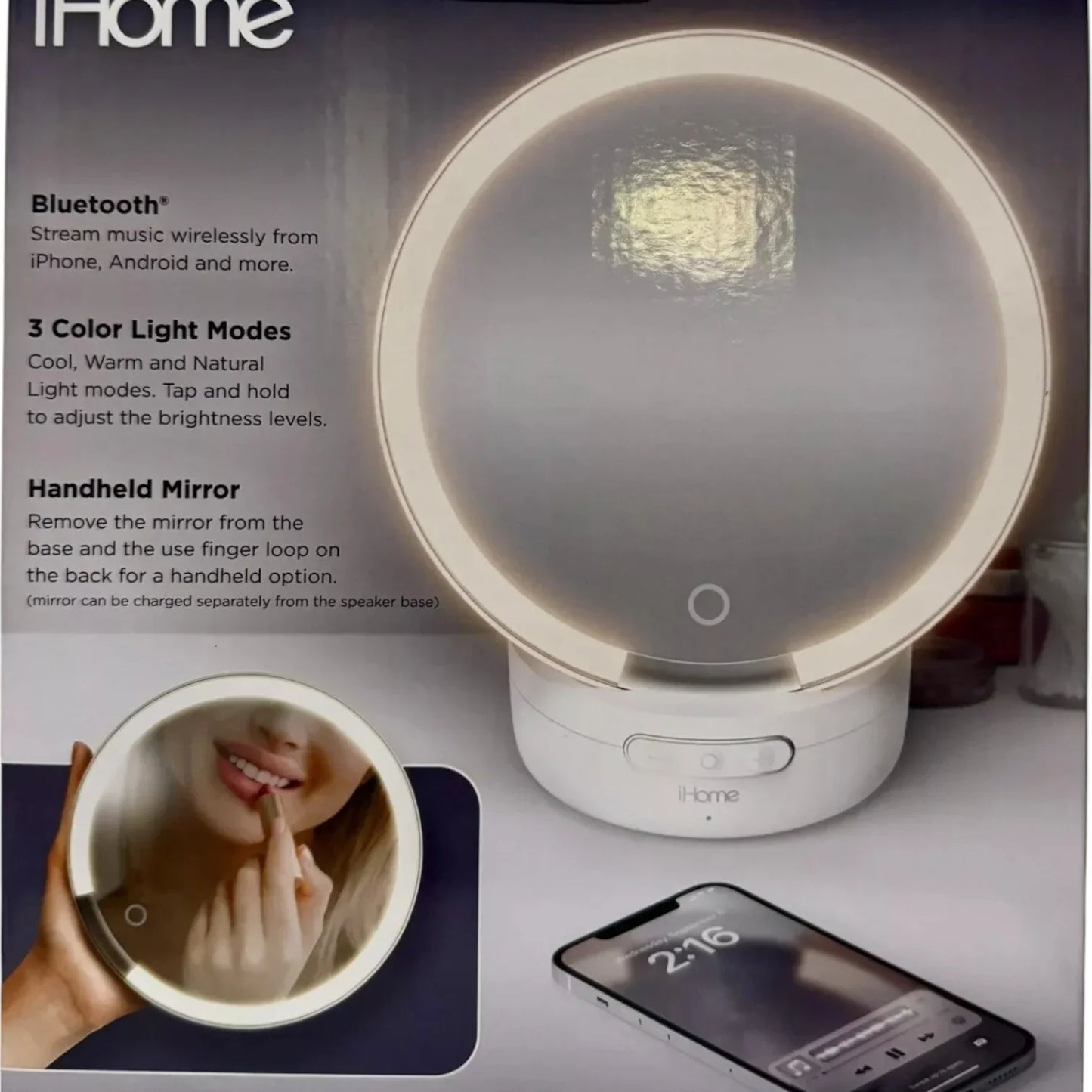 iHome Apple Portable Compact Lighted Makeup Mirror and Bluetooth Speaker - Trendiez U ♥
