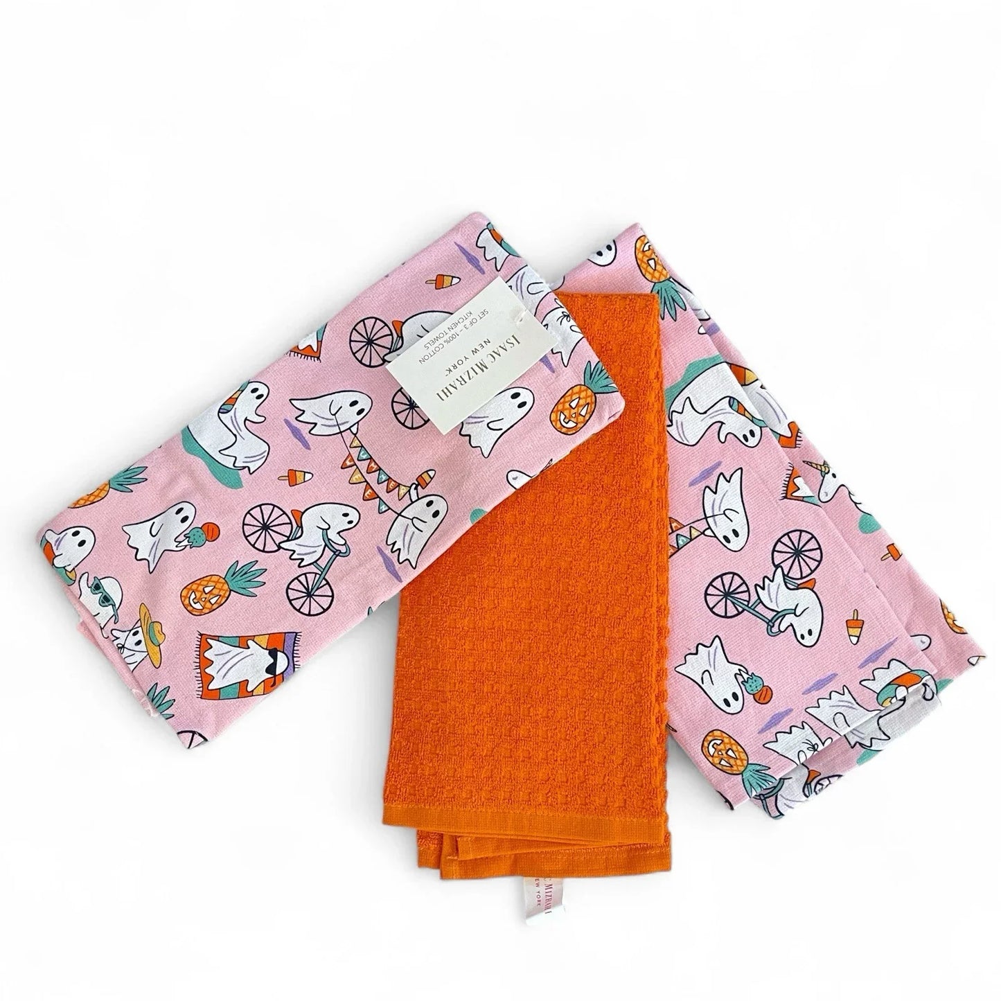 Isaac Mizrahi Halloween Pink Kitchen Towels 3-Piece Ghosts Summerween - Trendiez U ♥