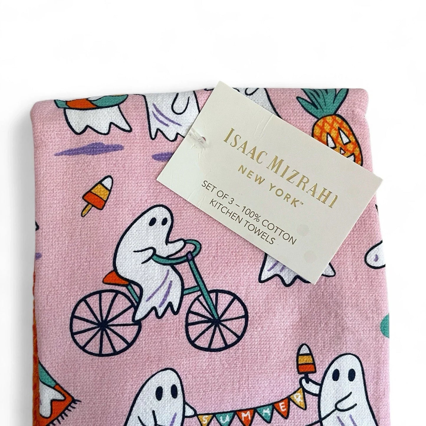 Isaac Mizrahi Halloween Pink Kitchen Towels 3-Piece Ghosts Summerween - Trendiez U ♥