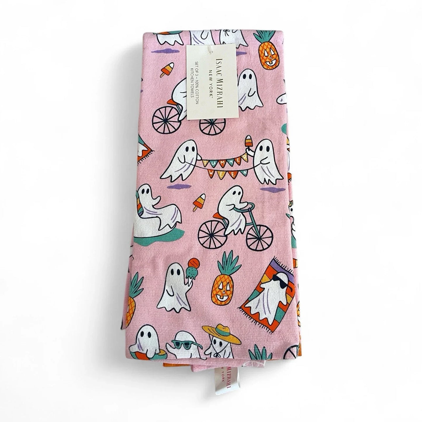 Isaac Mizrahi Halloween Pink Kitchen Towels 3-Piece Ghosts Summerween - Trendiez U ♥