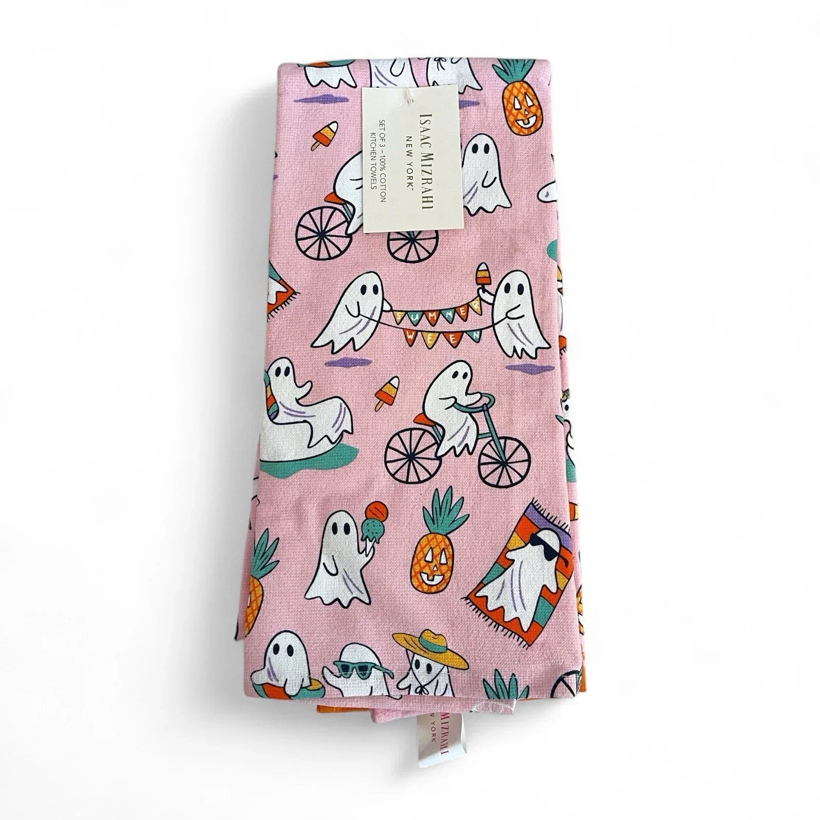 Isaac Mizrahi Halloween Pink Kitchen Towels 3-Piece Ghosts Summerween - Trendiez U ♥