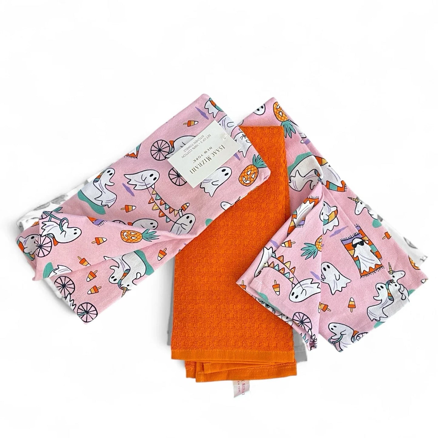 Isaac Mizrahi Halloween Pink Kitchen Towels 3-Piece Ghosts Summerween - Trendiez U ♥