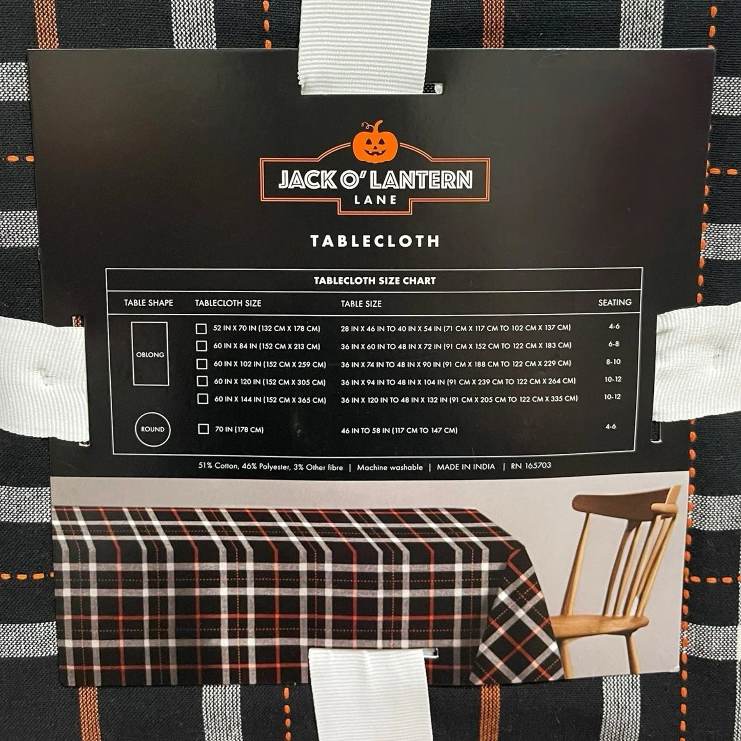 Jack-O-Lantern Halloween Tablecloth Orange Black Plaid 60x84” Embroidered Oblong - Trendiez U ♥