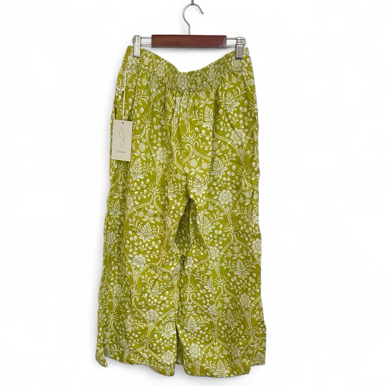 Joie Linen Wide Leg Pants Green Floral Size M High Rise Resort Beach NEW - Trendiez U ♥