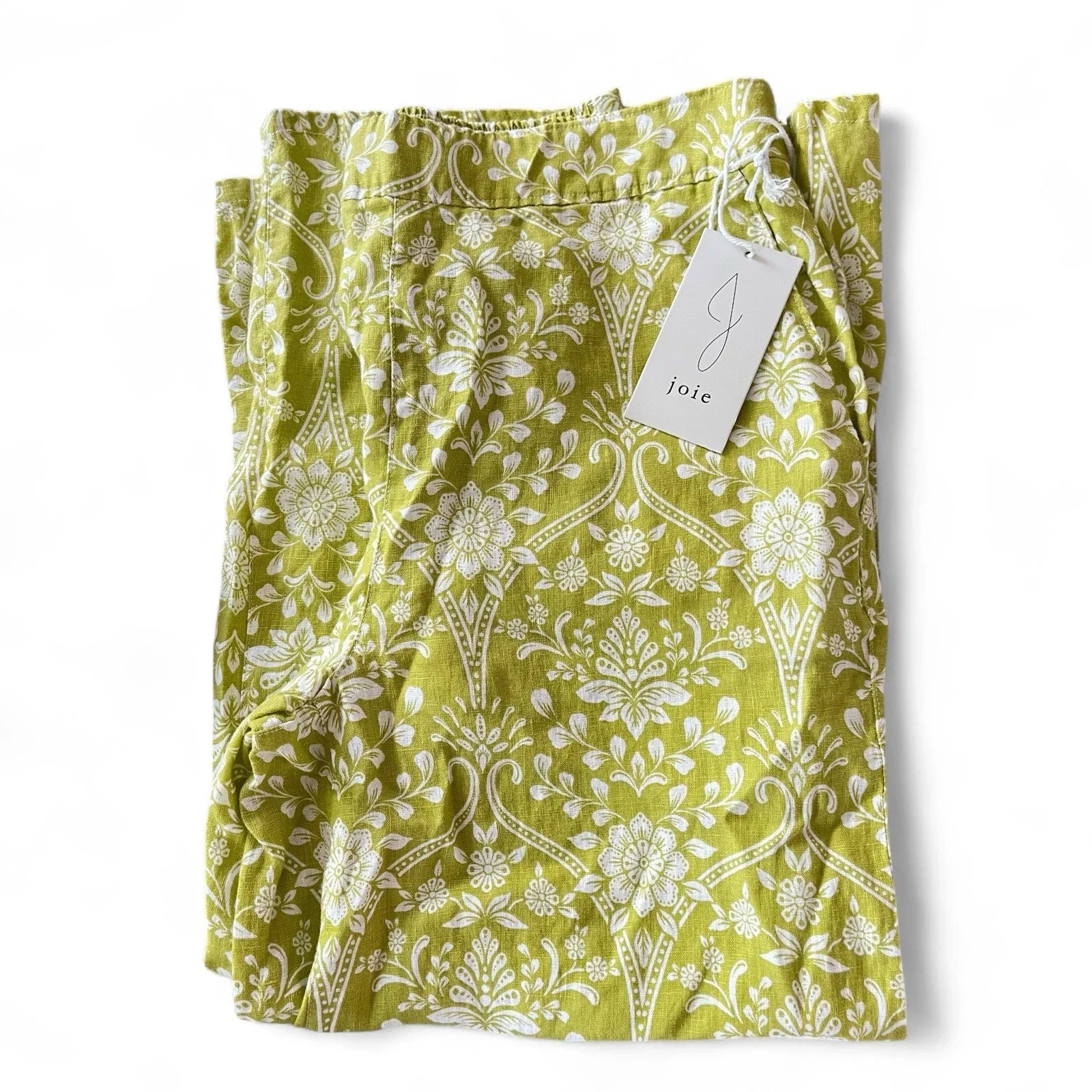Joie Linen Wide Leg Pants Green Floral Size M High Rise Resort Beach NEW - Trendiez U ♥