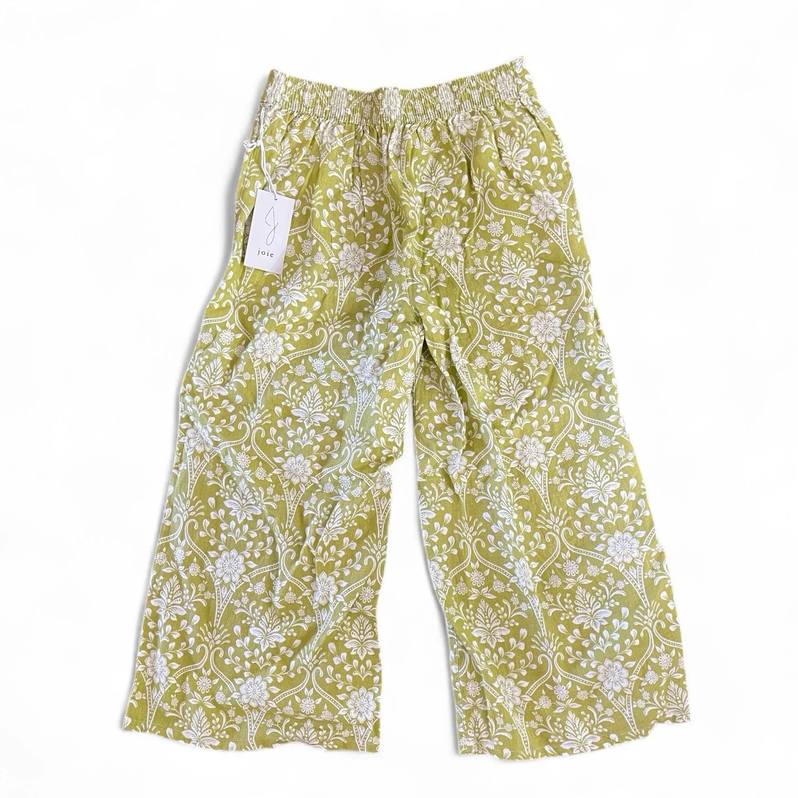 Joie Linen Wide Leg Pants Green Floral Size M High Rise Resort Beach NEW - Trendiez U ♥