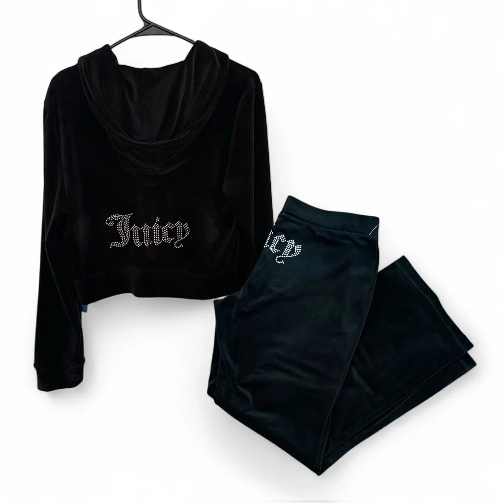Juicy Couture Black Liquorice Velour Track Suit Tracksuit Set NWT $199 Womens L - Trendiez U ♥