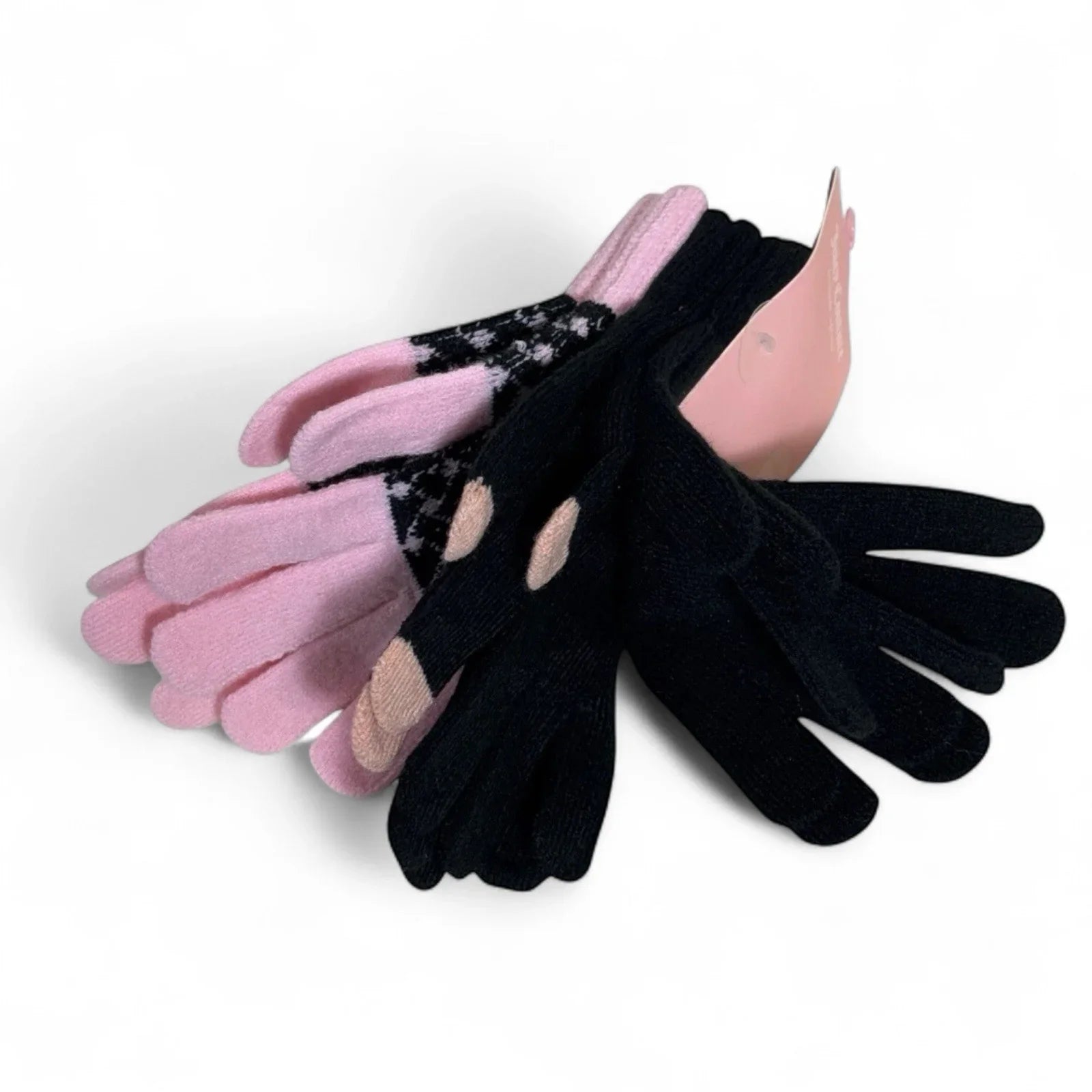 Juicy Couture Women’s Winter Gloves – 3 Pairs Pink & Black Rhinestone - Trendiez U ♥