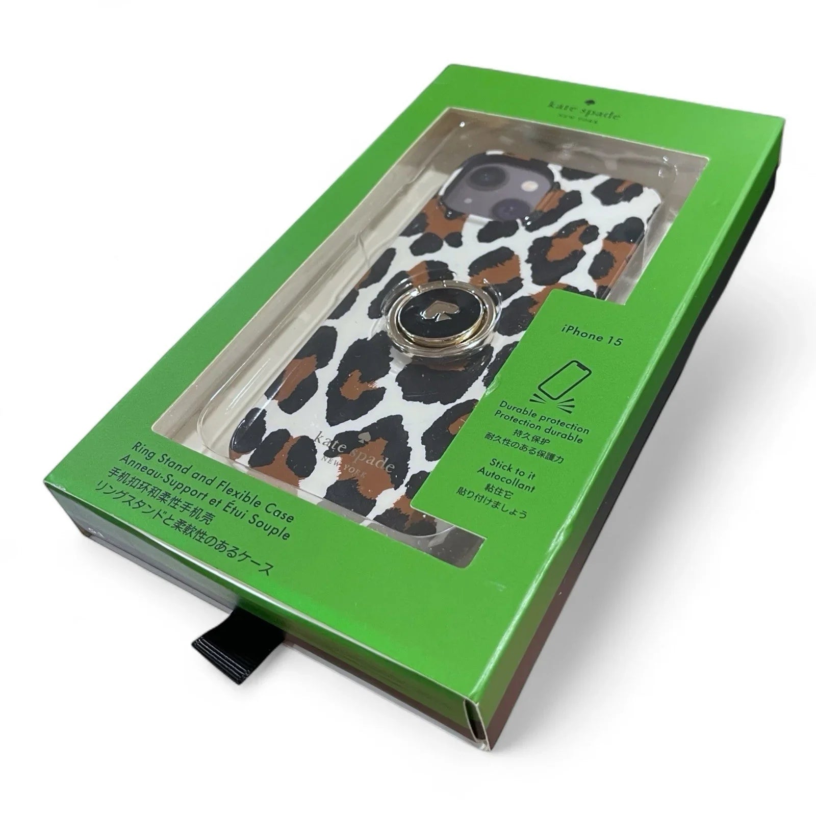 Kate Spade Leopard Gold Stability Ring iPhone 15 Case NIB - Trendiez U ♥