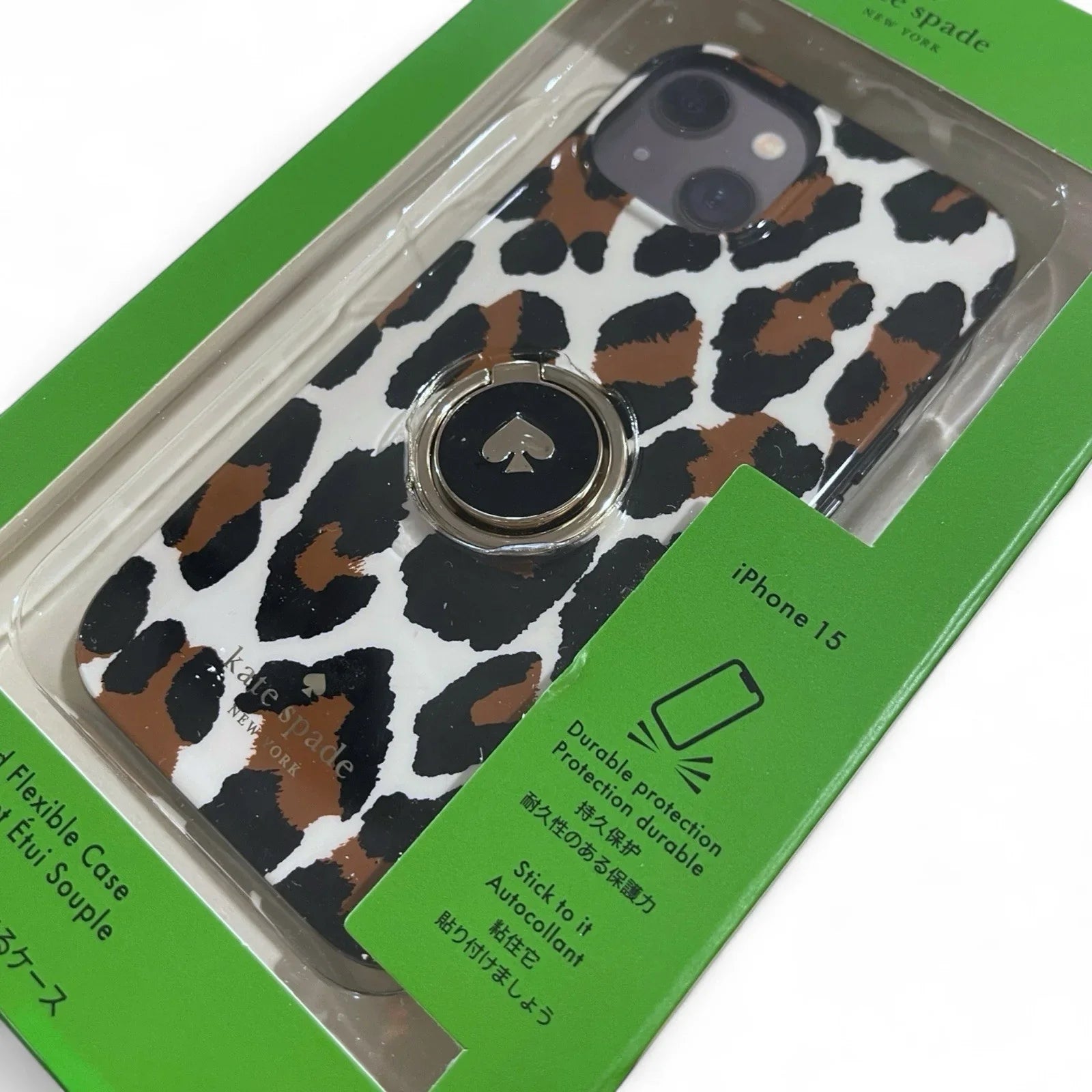 Kate Spade Leopard Gold Stability Ring iPhone 15 Case NIB - Trendiez U ♥