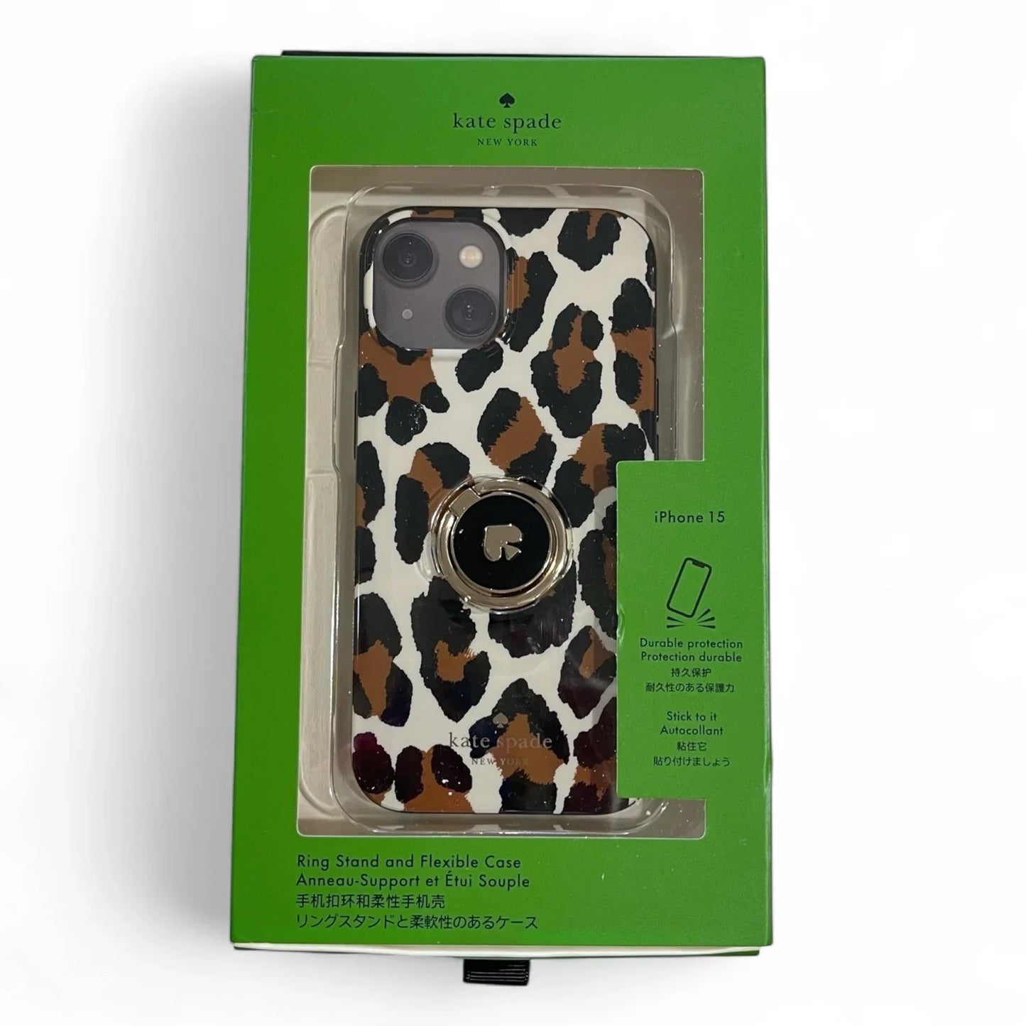 Kate Spade Leopard Gold Stability Ring iPhone 15 Case NIB - Trendiez U ♥