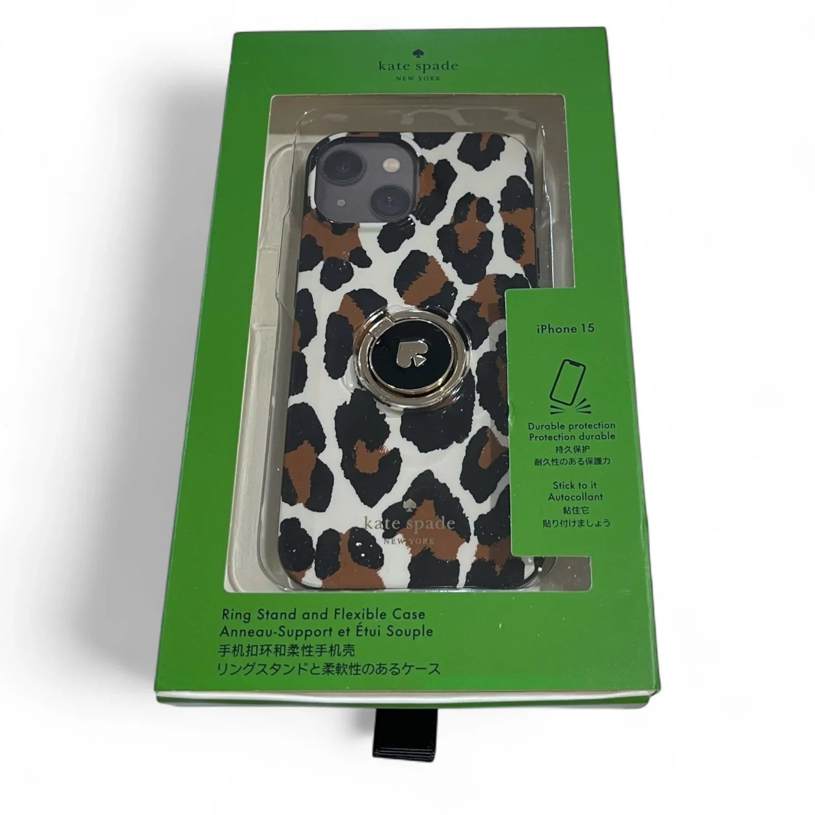 Kate Spade Leopard Gold Stability Ring iPhone 15 Case NIB - Trendiez U ♥