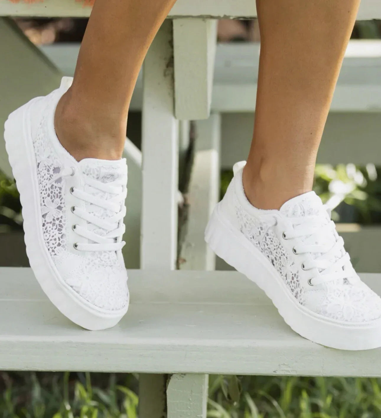 Lace Shoes Platform White Sneakers Sz 8.5 Bride Wedding Roxy Sheilah MSRP 54 NWT - Trendiez U ♥