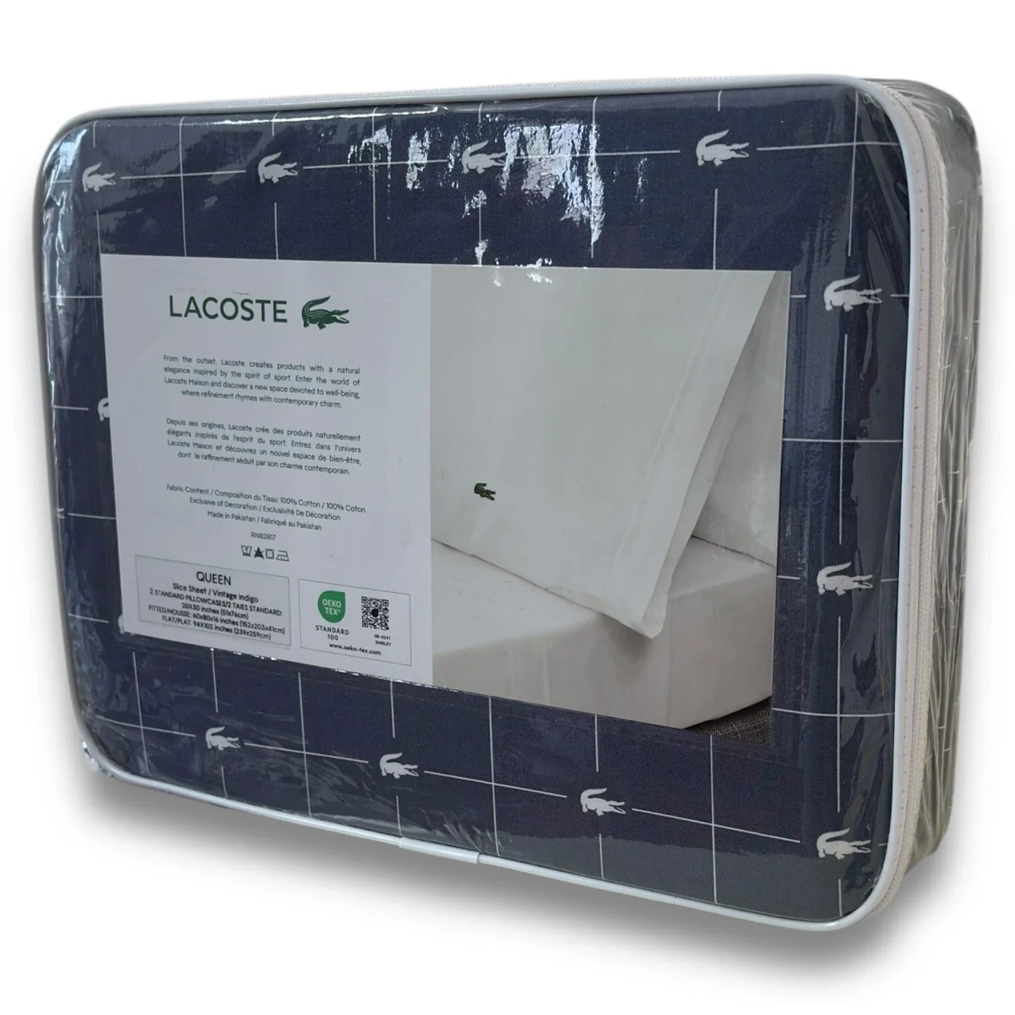 Lacoste Luxury Queen Sheet Set Blue 4 Pcs Iconic Green Logo Sheets - Trendiez U ♥