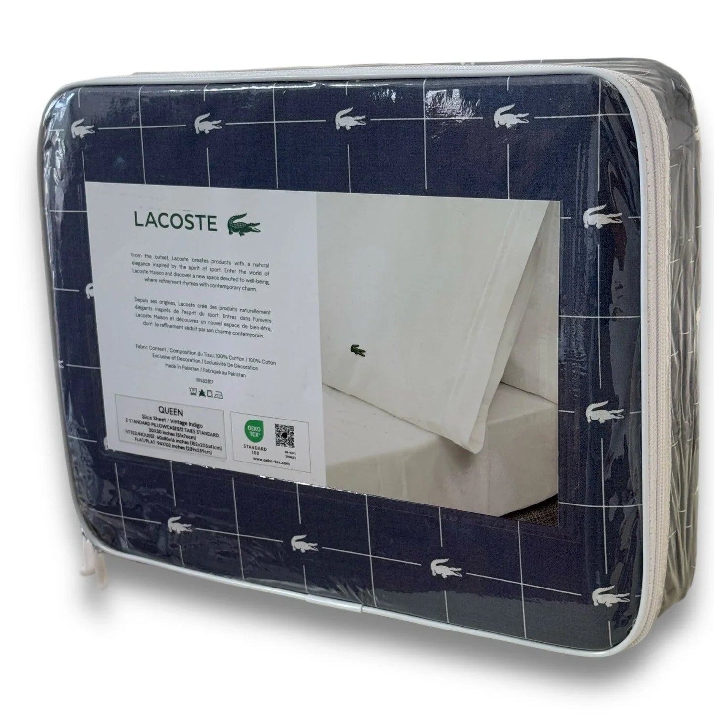 Lacoste Luxury Queen Sheet Set Blue 4 Pcs Iconic Green Logo Sheets - Trendiez U ♥