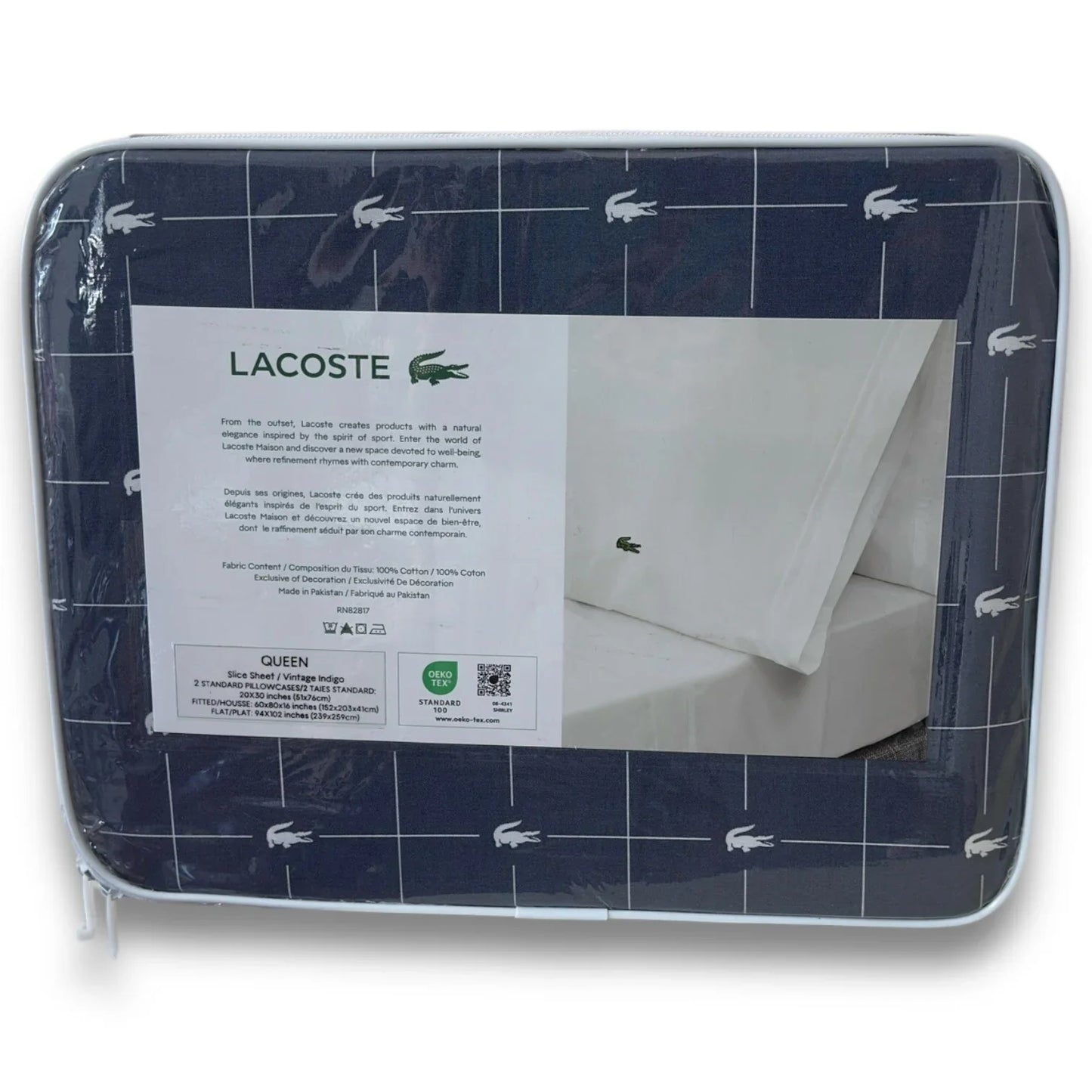 Lacoste Luxury Queen Sheet Set Blue 4 Pcs Iconic Green Logo Sheets - Trendiez U ♥
