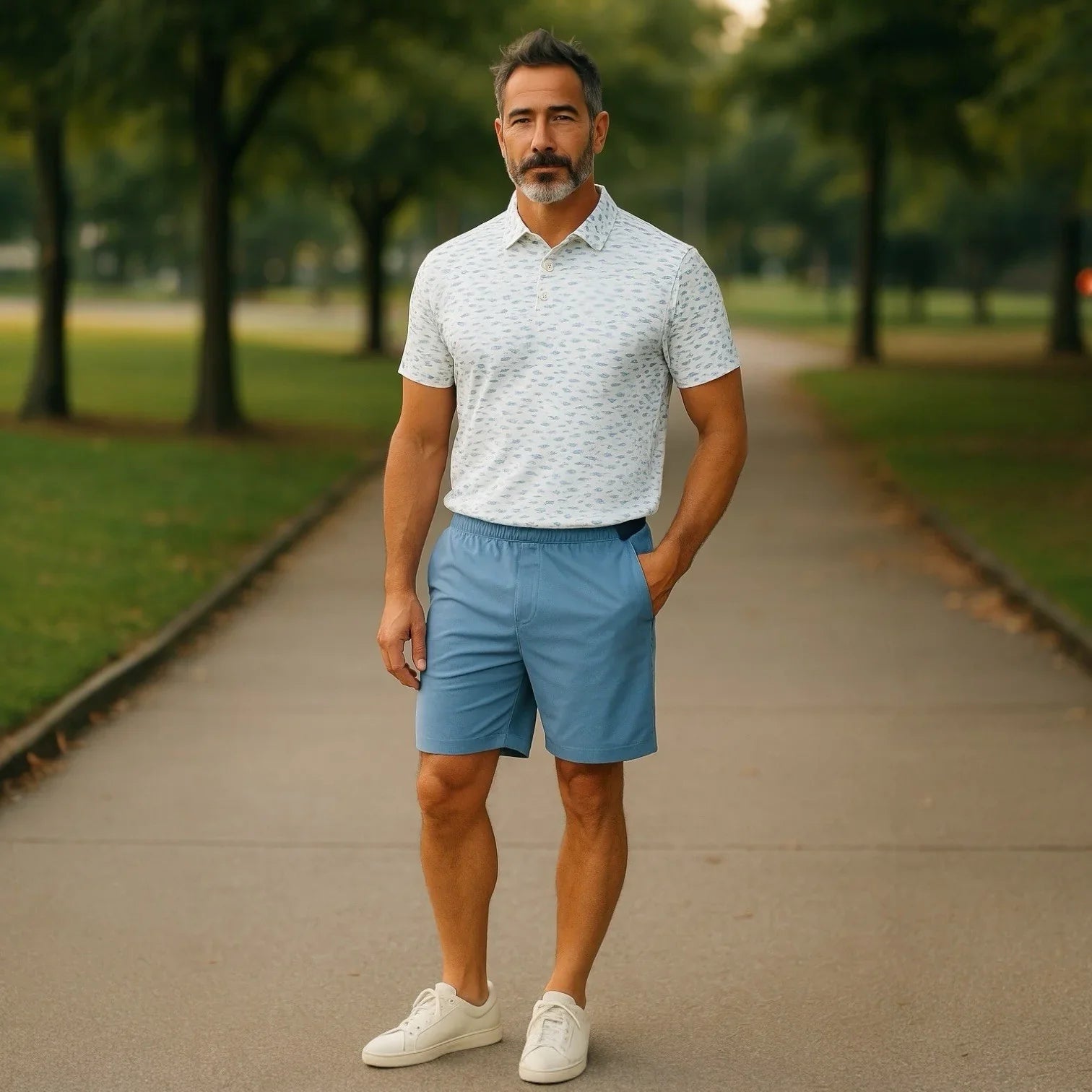 Laguna Men’s Activewear Set – Swim Shorts & Polo, Fish Print XL - Trendiez U ♥