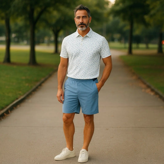 Laguna Men’s Activewear Set – Swim Shorts & Polo, Fish Print XL - Trendiez U ♥