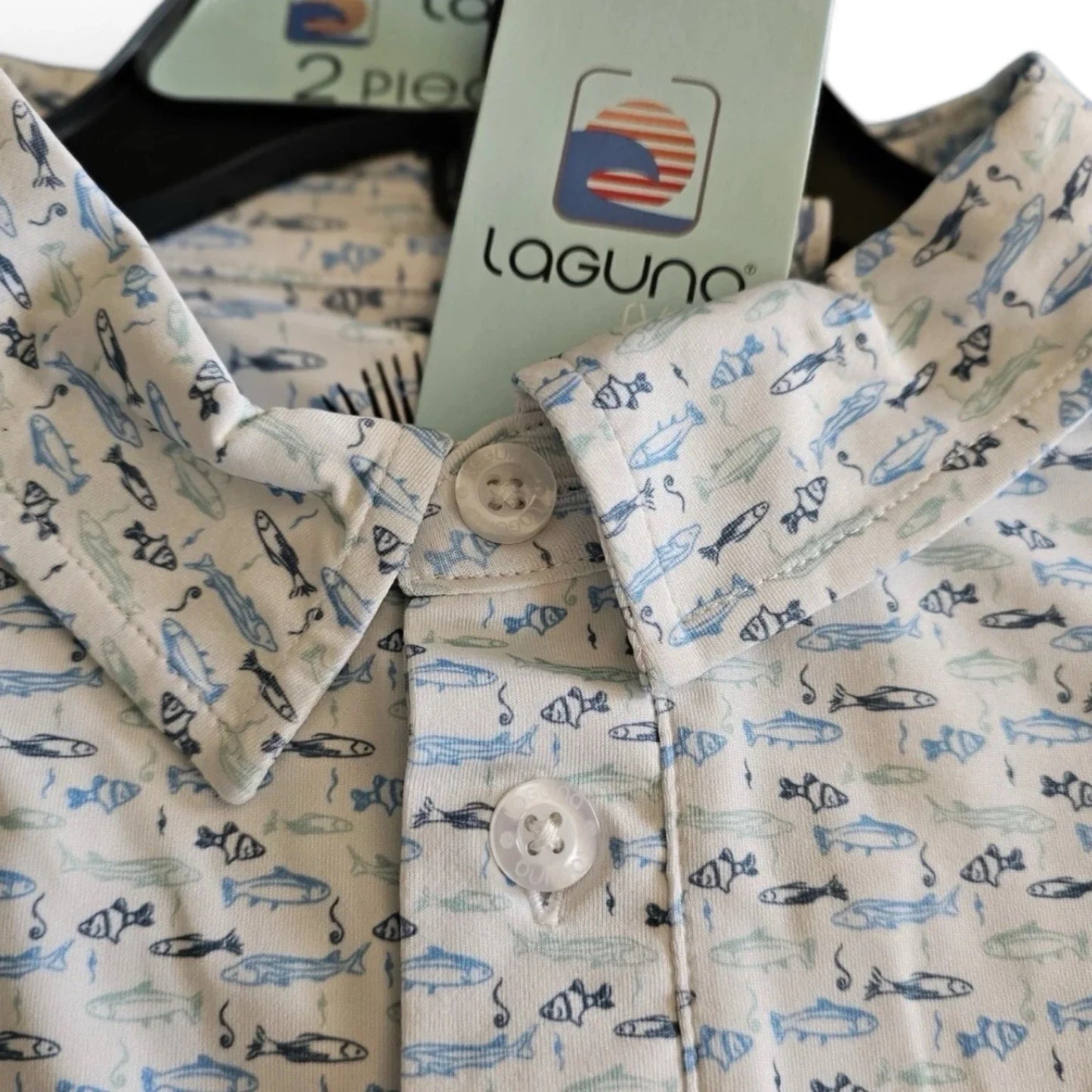 Laguna Men’s Activewear Set – Swim Shorts & Polo, Fish Print XL - Trendiez U ♥