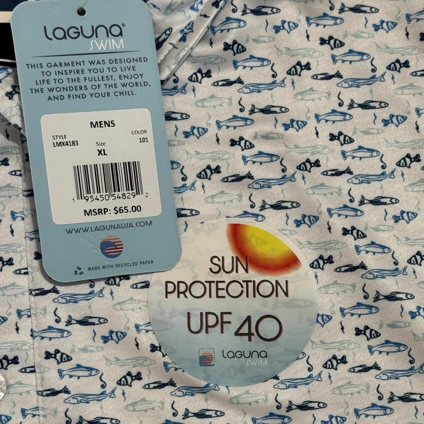 Laguna Men’s Activewear Set – Swim Shorts & Polo, Fish Print XL - Trendiez U ♥