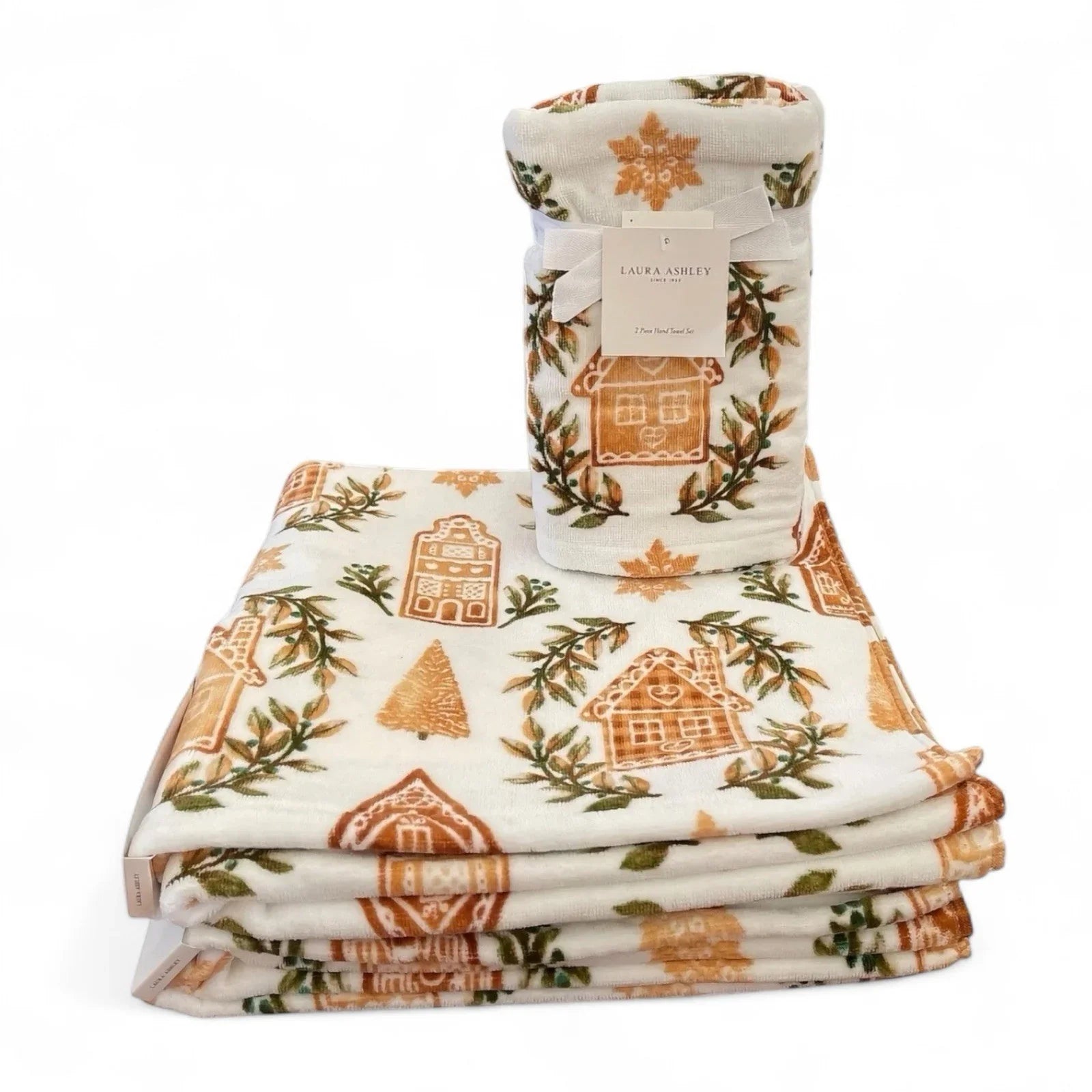Laura Ashley Bath Towel Set of 4 Gingerbread House Cotton Velour SUPER SOFT - Trendiez U ♥